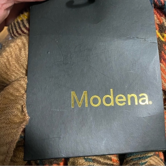 NWT MODENA Airspun Woven Plaid Infinity Loop Scarf Camel Blue Orange Yellow - Picture 4 of 10